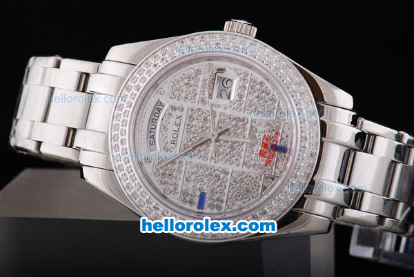 Rolex Day-Date Oyster Perpetual Automatic Full Diamond Bezel and Dial-Big Calendar - Click Image to Close